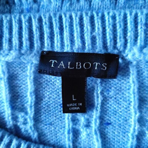 Talbots Cable Knit Confetti Flecked Light Blue Pullover Sweater Women's Size L - Picture 5 of 10
